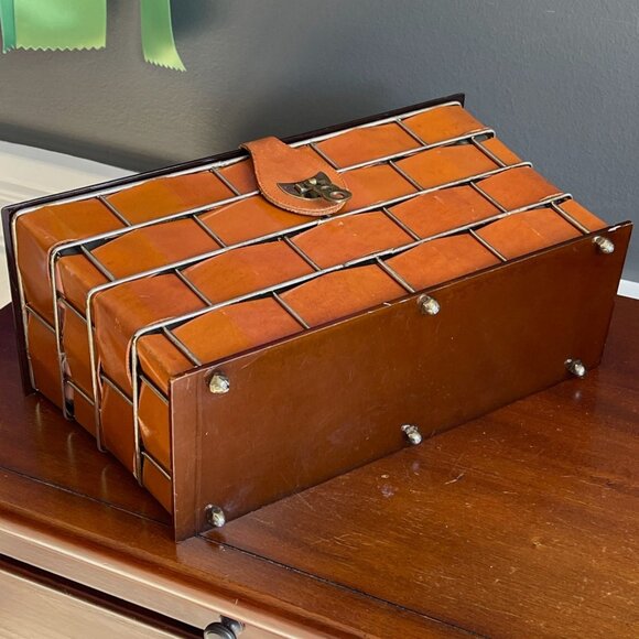 Vintage Dorset-Rex Fifth Ave Woven Leather Basket Lucite Box Purse Handbag MCM - Picture 9 of 10